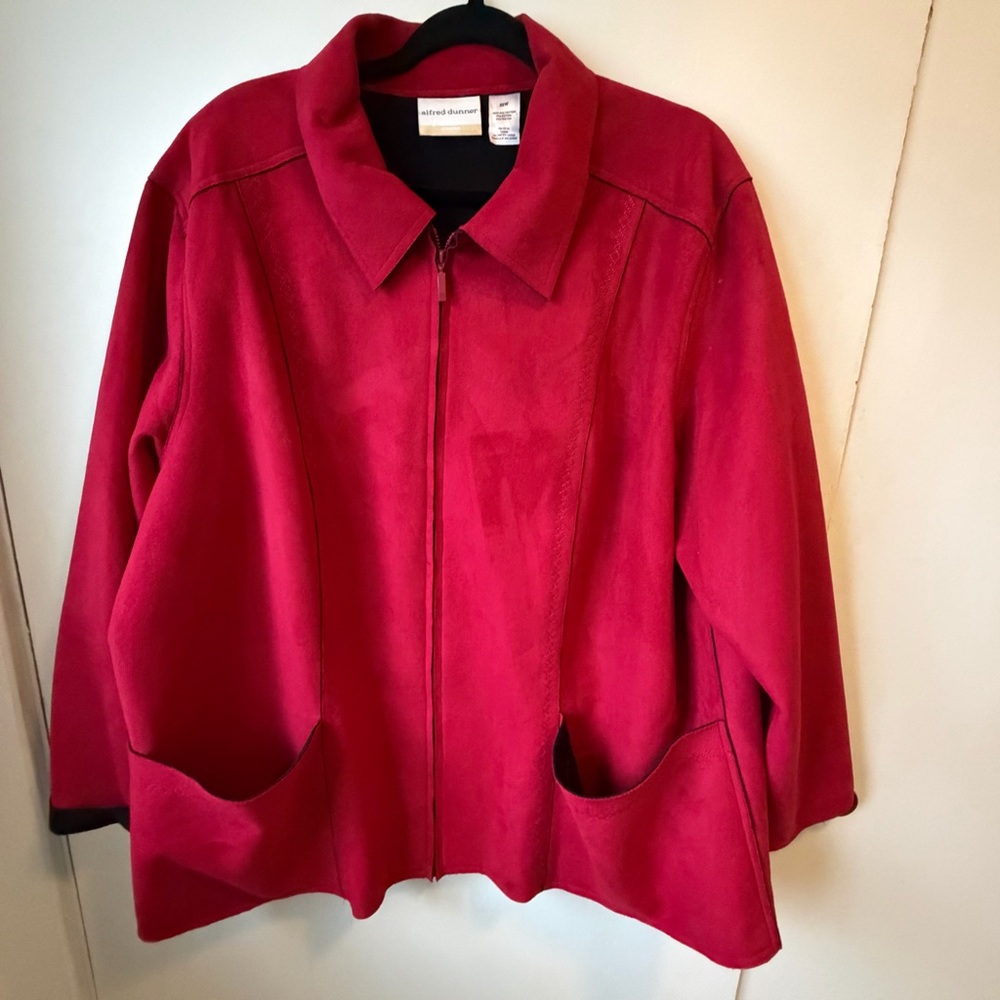 Alfred Dunner Red Faux Suede Zip Jacket 22W PNW Cozy Layer